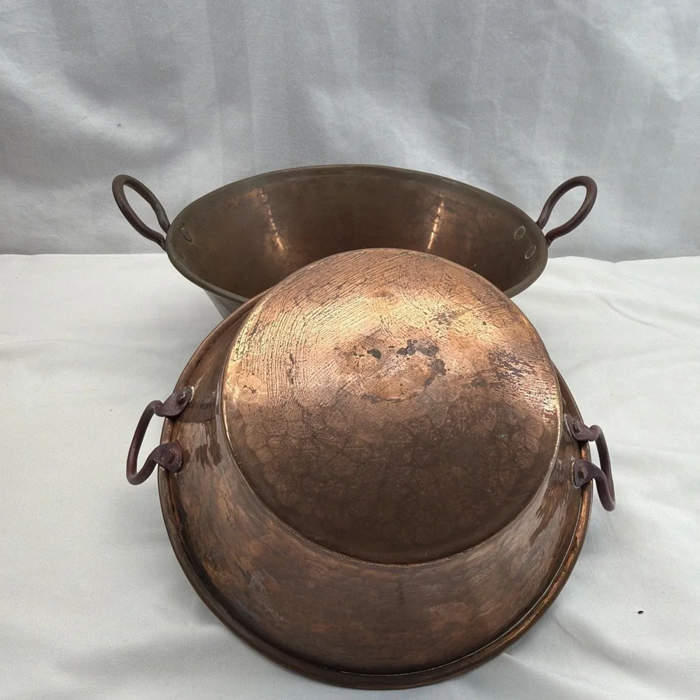 2 Vintage Hammered Copper Pot Cauldron Bowl